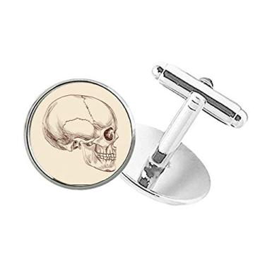 Imagem de DIYthinker Abotoaduras com clipe de punho redondo com perfil de caveira humana