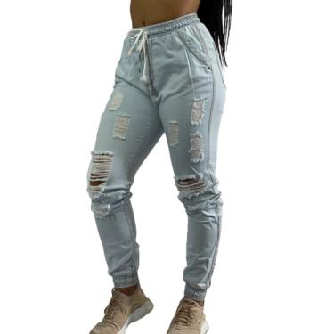 Imagem de Calça Feminina Jeans Jogger C/ Elástico Rasgada Blogueira C35