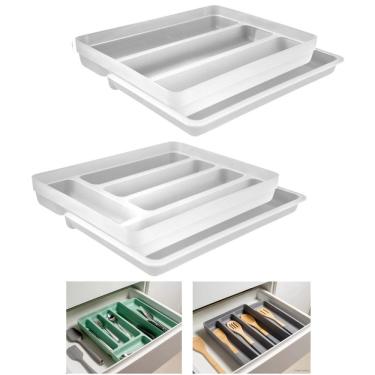 Imagem de Kit 2 Organizador Gavetas Talheres Extensível Porta Talher Utensílios Cozinha Logic - Ou