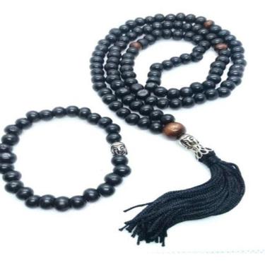 Imagem de Japamala 108 Contas Madeira + Pulseira Buda Preto Masculino