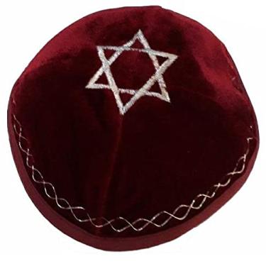 Imagem de Kipa Judaico Veludo Vinho Com Estrela De Davi - De Israel