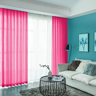 Imagem de Cortina de chiffon ShinyBeauty, 2 painéis, rosa choque, 2 cortinas de fundo de tule de 1,9 m x 2,4 m, cortina de voile de janela, 2 pacotes, 73,6 x 274,4 cm, bolso para varão, cortinas elegantes (29" x 108" 2 painéis, rosa choque)