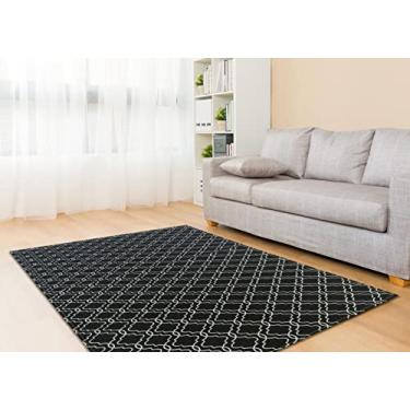 Imagem de Tapete Sala/Quarto Coleção Londres 100% Antiderrapante Jacquard Rústico - Preto/Branco (1,32M X 2,00M)