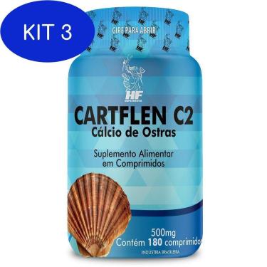 Imagem de Kit 3 Cartflen C2 Calcio Ostras 500Mg 180 Capsulas Hf Suplements