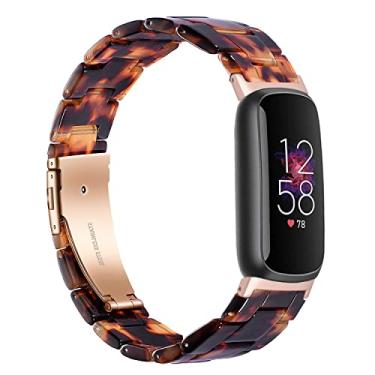 Imagem de Wongeto Pulseira de resina compatível com Fitbit Luxe/Luxe SE para mulheres e meninas, com fivela de aço inoxidável para acessórios Fitbit Luxe (ouro rosa + tartaruga)