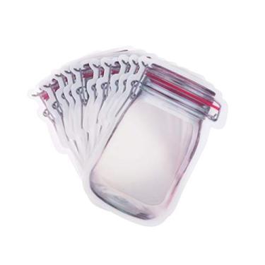 Imagem de Sacos de armazenamento Food Saver Mason Jar Padrão Reutilizável Portátil Zíper Bolsas de lanche Recipiente à Prova de Vazamento Pacote de Varejo Bolsas Foscas para Viagem Acampamento, Vermelho, 7.6×5.4in (19.5×13.7cm), 50