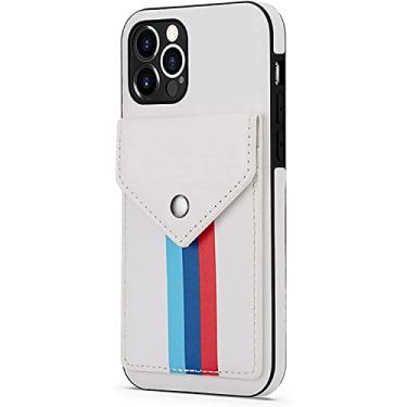 Imagem de KKFAUS Capa para iPhone 13/13 Mini/13 Pro/13 Pro Max, capa de telefone de pára-choques traseiro ultra fino à prova de choque de couro PU premium com slot para cartão (cor: branco, tamanho: 13 mini 5,4 polegadas)