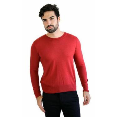 Imagem de Suéter Tricot Masculino Gola Redonda Vermelho Liso - Ixoria