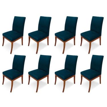 Imagem de Conjunto 8 Cadeiras Raquel Para Sala De Jantar Base De Eucalipto Suede