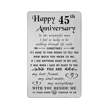 Imagem de TANWIH Happy 45th Wedding Anniversary Card Gifts for Him Husband, 45 Year Anniversary Cards Gift for Men, Carteira de Metal Gravada