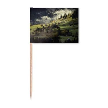 Imagem de Village Fog Hill Paisagem Floresta Palito de Dente Marcador Topper Decoração de Festa