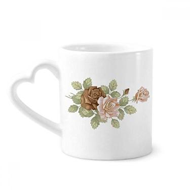 Imagem de Flores de rosa desenho de folhas rosas brancas caneca café cerâmica copo de coração de vidro