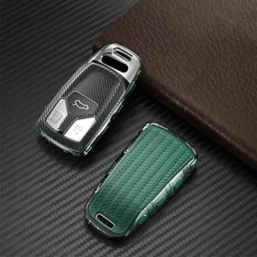 Imagem de YJADHU Capa de chave de carro de grão de carbono TPU chaveiro anel, apto para Audi A4 B9 A5 A6L S4 S5 S7 8W Q7 4M Q5 TT TTS RS Coupe, verde
