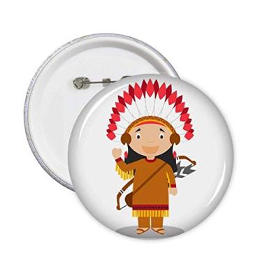 Imagem de Broche de desenho animado Tribo Aborígene EUA Emblema de botão Decoração 5 peças