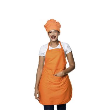 Imagem de Avental Laranja e Chapeu de Cozinheiro Kit Chef Cozinha Bar