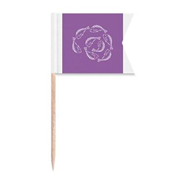 Imagem de Bandeiras de palito de comida com tema de peixe e frutos do mar, marcação de rotulagem para bolo de festa, prato de queijo