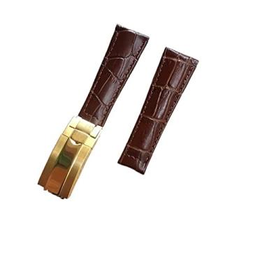 Imagem de CYSUE Pulseira de relógio de couro genuíno marrom escuro de 20 mm para função x submarino GMT Explorer ostra fecho de implantação perpétua (cor: preto, tamanho: 20 mm)