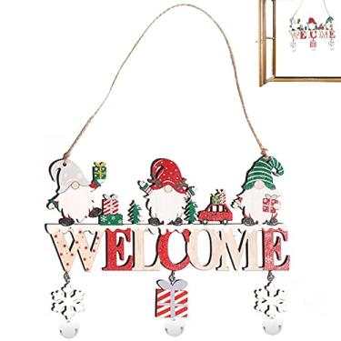 Imagem de Letras de Natal Placas de Madeira | Sinal de suspensão de boas-vindas de Natal de recorte rústico | Placas penduradas Placas de boas-vindas para festas Decoração para decoração de janela de Aocate