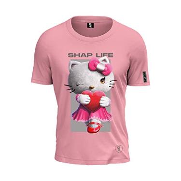 Imagem de Camiseta Hello Kitty Shap Life Cute Fofo 100% Algodão Cor:Rosa;Tamanho:P