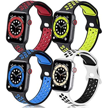 Imagem de Hoopyeecase Compatível com Apple Watch Bands 44mm 42mm 40mm 38mm, 4 Pack Silicone Esporte À prova d'água Respirável macia Substituição pulseira de relógio para iWatch SE Series /6/5/4/3/2/1