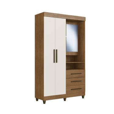 Imagem de Guarda Roupa Solteiro Espelho 3 Portas 3 Gavetas Europa Faimec - Canela com Off White