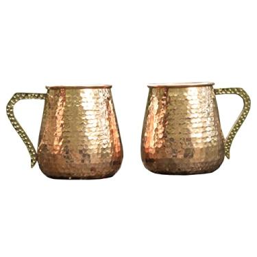 Imagem de Daddy Shoppe Conjunto de 2 canecas Moscow Mule 100% cobre sólido puro martelado 530 ml caneca vermelha para presente