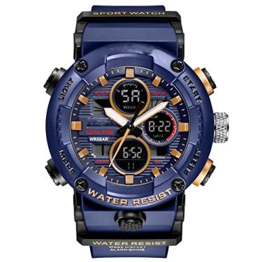 Imagem de TOSTAR Relógio masculino analógico digital à prova d'água com tela de LED, mostrador grande com luz de fundo e ponteiros luminosos, peso militar, Azul