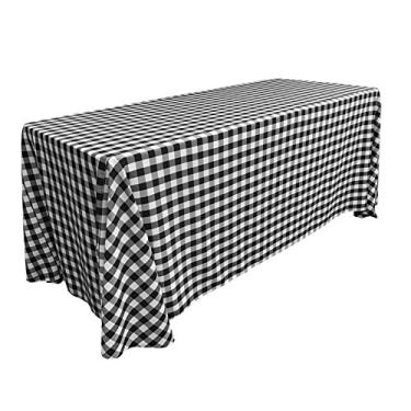 Imagem de LA Linen TCcheck90 x 156-BlackK24 Toalha de mesa retangular xadrez de poliéster branco e preto - 228 x 396 cm.