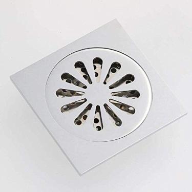 Imagem de Ralo de piso de chuveiro Ralo de resíduos Filtro de cobre espesso Ralo de piso banheiro desodorante à prova de insetos grande deslocamento piso de drenagem cromado
