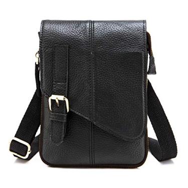 Imagem de Le'aokuu bolsa masculina de couro genuíno pequena bolsa de ombro carteiro bolsa de telefone cinto cintura bolsa de cintura 6402, Large Black, One_Size
