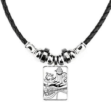 Imagem de DIYthinker Colar de guarda-chuva chinês com espada de dragão e pingente de corda de couro