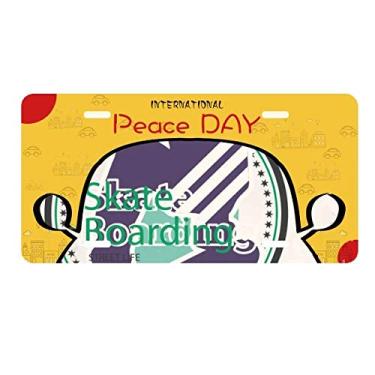 Imagem de DIYthinker Placa de licença com ilustração de skate para atletas de esportes extremos, placa de identificação para decoração de carro, dia da paz