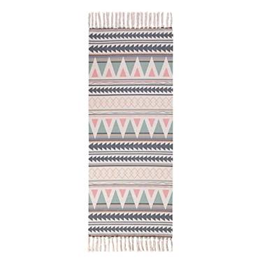 Imagem de jia cool Styled World Tapete Boho de algodão com tapete | Tapete de corredor boêmio estampado de 60 x 130 cm com borlas | banheiro, cozinha, quarto, tapete de entrada, luz de arco-íris