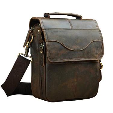 Imagem de Le'aokuu bolsa masculina de couro genuíno pequena bolsa de ombro carteiro bolsa de telefone cinto cintura bolsa de cintura 6402, V 144 Dark Brown, Medium