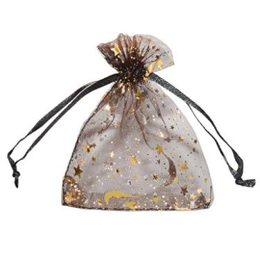 Imagem de SUNGULF 100 pçs Bolsas de Cordão de Organza Transparente Estrelas e Lua Casamento Festa Favor Joias Doces Sacos de Presente, Preto, 3x4 inch