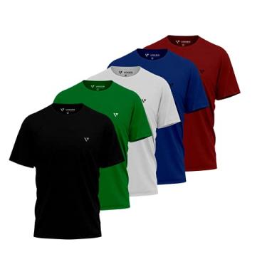 Imagem de Kit 5 Camisas Camisetas Masculina Slim Voker Premium 100% Algodão - M - Azul, Branco, Preto, Verde e Vermelho