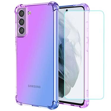 Imagem de Vokuha Capa para Galaxy S21 FE, capa Samsung S21 FE com [pacote com 2] protetor de tela de vidro temperado, capa protetora de telefone traseira de TPU à prova de choque transparente para Samsung Galaxy S21 FE (roxo/azul)