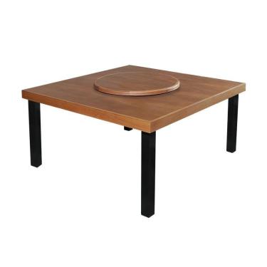 Imagem de Mesa De Jantar Indústrial Sophia 1,50M Quadrada Com Prato Giratório - Castanho - Marrom