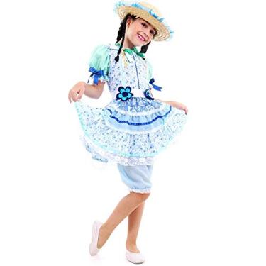 Imagem de Fantasia De Festa Junina Caipira Infantil Vestido Flor Azul P 2-4