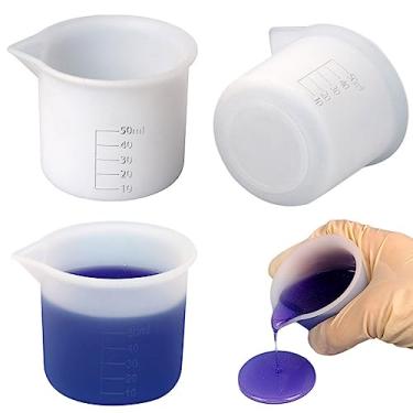 Imagem de 2 peças copo de medição de silicone de 50 ml DIY resina cola ferramentas copo para fazer artesanato artesanal copos de mistura de silicone antiaderente