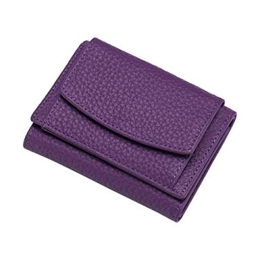 Imagem de Carteira pente de couro escudo porta-cartão bolso mini carteira pequena carteira feminina bolsa de couro carteira (roxo, tamanho único)