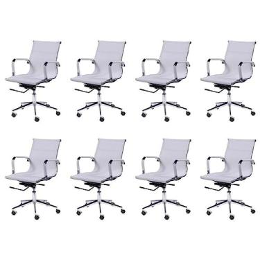 Imagem de Conjunto 8 Cadeiras para Escritório Diretor com Rodízios Tela Mesh Or Design Branco