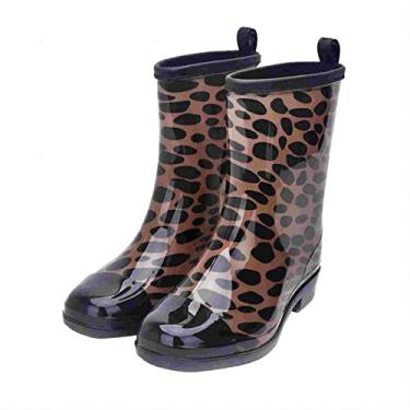 Imagem de Botas de chuva femininas de meia panturrilha, estampa floral, borracha impermeável para jardinagem, calçados de chuva femininos..., Leopard Print, 9