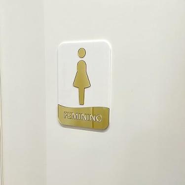 Imagem de Placa de identificação para banheiros Feminino - Acrílico (Branco e dourado)