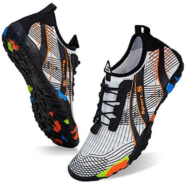 Imagem de WateLves Water Shoes – Meias aquáticas de secagem rápida, para surf, ioga, hidroginástica, Branco moderno e laranja, 15 Women/13.5 Men