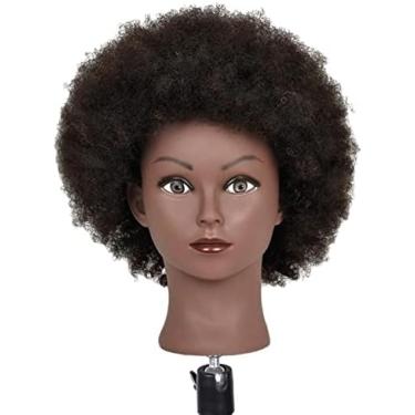 Imagem de Boneca De Prática De Estilo De Cabelo Cabeça De Manequim De Treinamento Afro Com Grampo, Cabelo Humano Real, Grosso, Pode Fazer Permanente, Descolorir, Cortar E Soprar -,Afro Claro Preto,YUYANAIAI