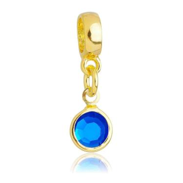 Imagem de Pingente Berloque Cristal Azul Pandora Banhado a Ouro 18k