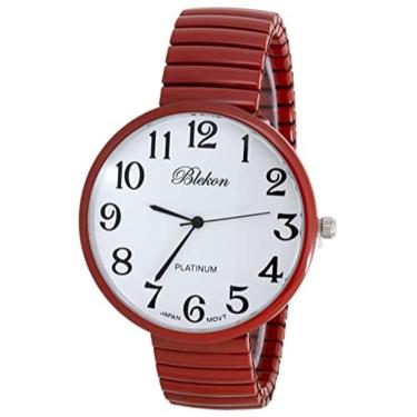Imagem de Blekon Coleções Novo Super Grande Face Stretch Band Movimento Japonês PC21J Fashion Watch (Vermelho)