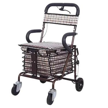 Imagem de carroça Scooter portátil para idosos com assentos dobráveis ​​que podem sentar em um carrinho de quatro rodas para fazer compras e um carrinho de caminhada casual dobrável