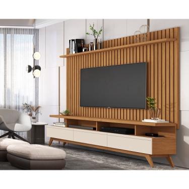 Imagem de Rack Vivare 1.8 Wood Com Painel Classic Ripado Para TV Até 72 Polegadas Nature/Off White - Giga Móveis